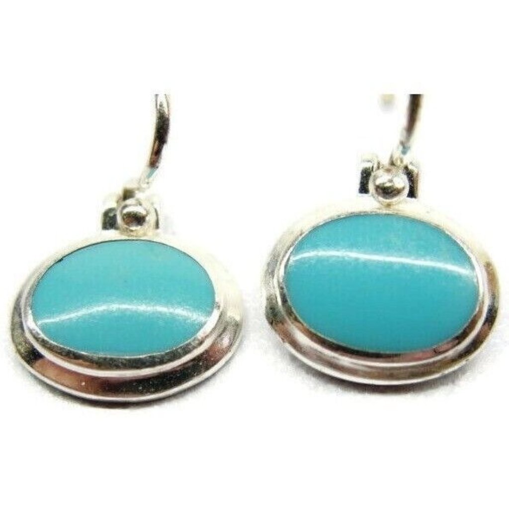 Oval Earrings Hook Drop Dangle Sterling Silver 925 Thailand Simulated Turquoise 20$